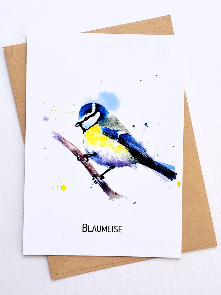 Grußkarte mit einer Blaumeise als Aquarell