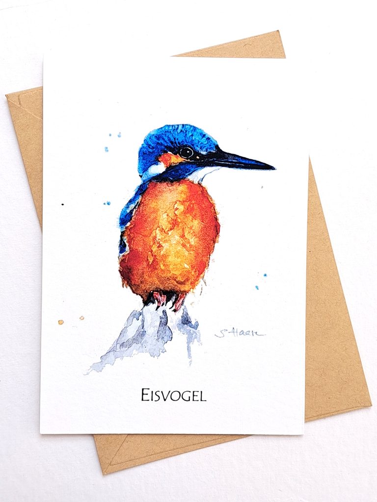 Grußkarte mit einem Eisvogel als Aquarell