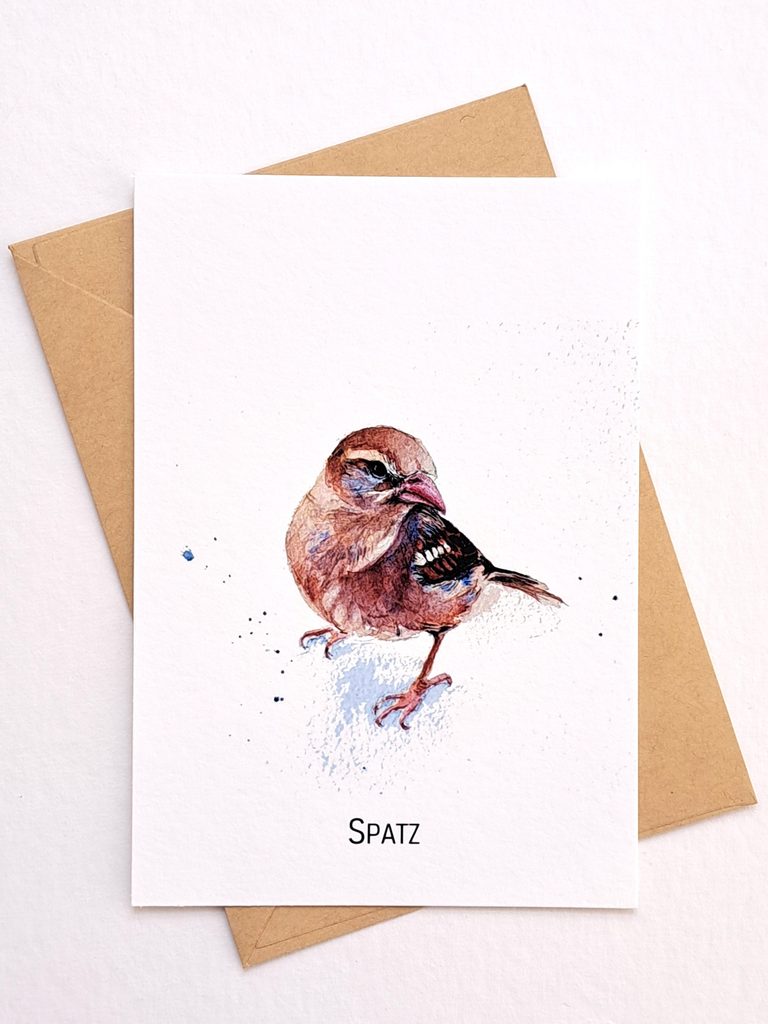 Grußkarte mit einem Spatz als Aquarell