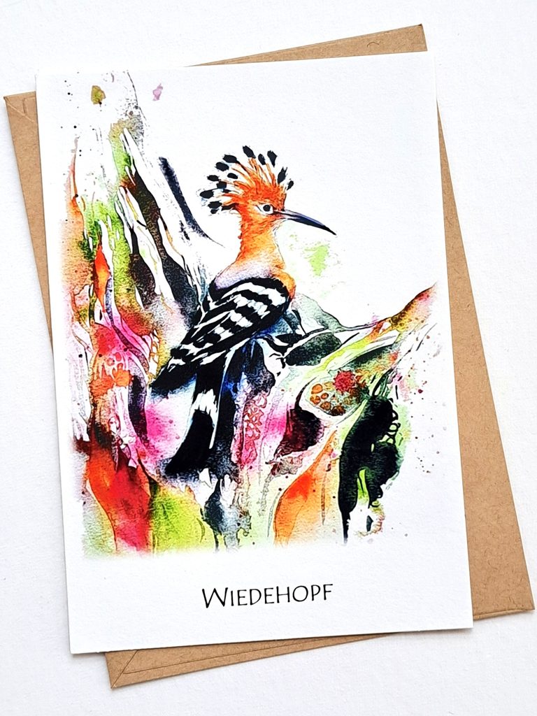 Grußkarte mit einem Wiedehopf als Aquarell