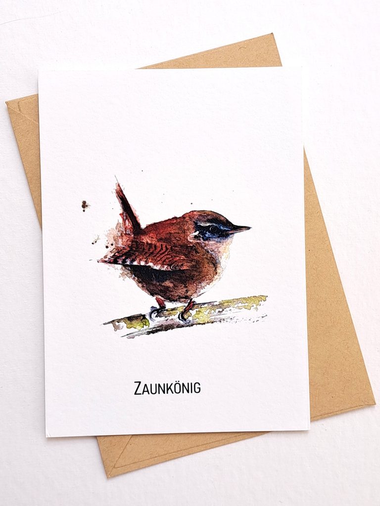 Grußkarte mit einem Zaunkönig als Aquarell