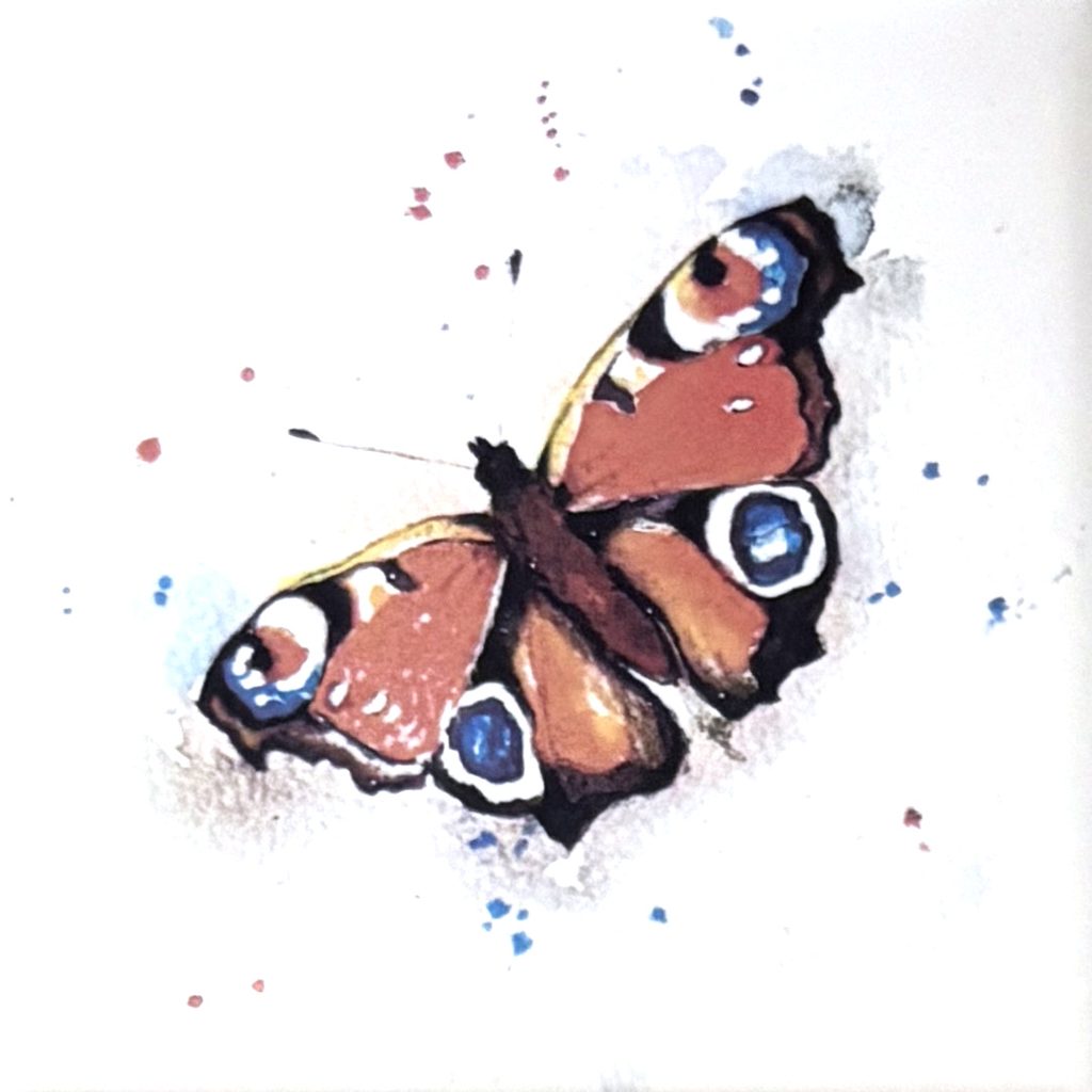 Aquarellfliese mit einem Schmetterling