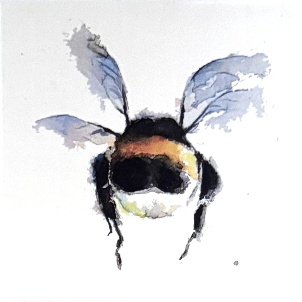Aquarellfliese mit einer Hummel im Flug