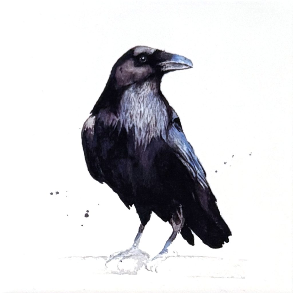 Aquarellfliese mit einem Raben