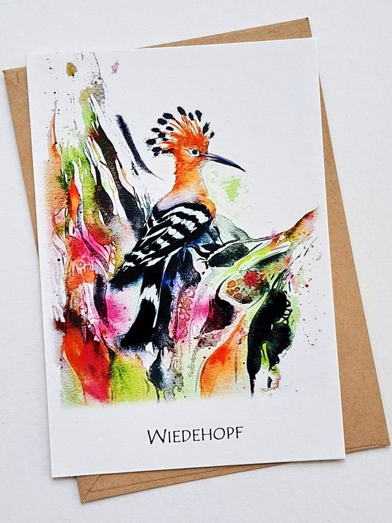 Grußkarte mit einem Wiedehopf als Aquarell